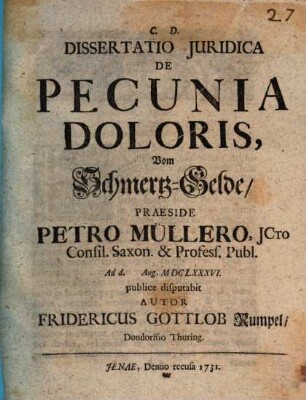 Dissertatio Juridica De Pecunia Doloris, Vom Schmertzgelde