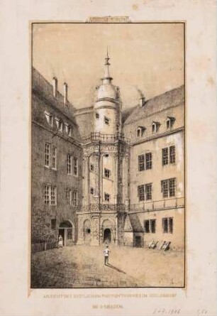 Ansicht des östlichen Treppenturmes im großen Schlosshof des Residenzschlosses in Dresden