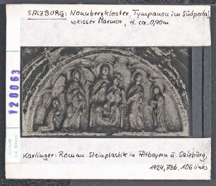 Salzburg, Nonnbergkloster: Tympanon im Südportal, weißer Marmor