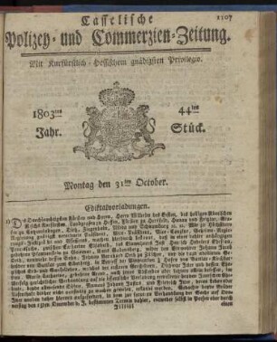 44tes Stueck, Montag den 31ten October 1803