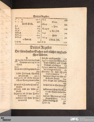 Drittes Register der fuernehmsten Sachen und etlicher emphatischen Woerter