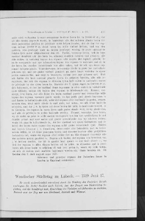 Wendischer Städtetag zu Lübeck. - 1519 Juni 17.