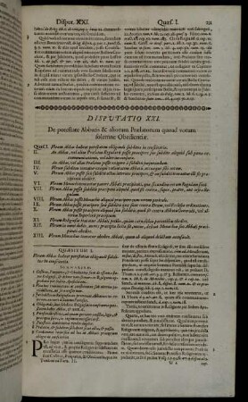 Disputatio XXI. De potestate Abbatis & aliorum Prælatorum quoad votum solemne Obedientiæ.