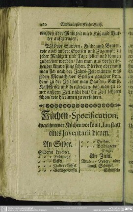 Küchen-Specification, was in einer Küchen vorkomt, kan statt eines Inventarii dienen