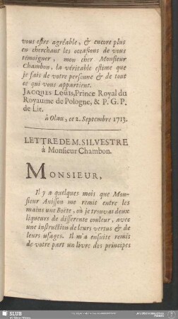 Lettre De M. Silvestre à Monsieur Chambon