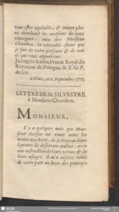 Lettre De M. Silvestre à Monsieur Chambon