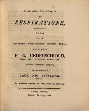 Diss. physiol. de respiratione