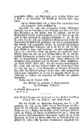 Betheiligung des Patrons an den Kosten des Bauplatzes für ein Schul- und Küsterhaus : [V. Elementarschulwesen]