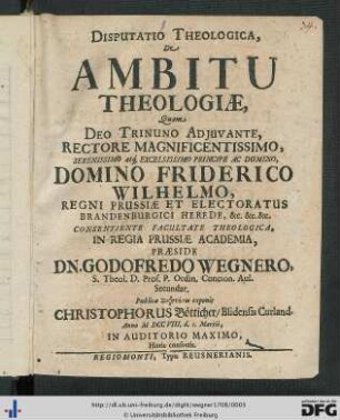 Disputatio Theologica, De Ambitu Theologiæ