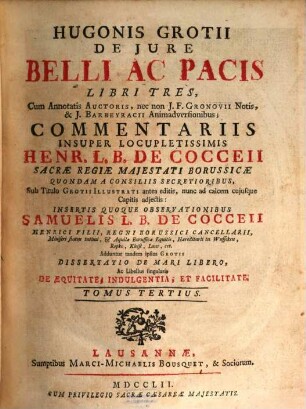 Hugonis Grotii De Iure Belli Ac Pacis Libri Tres, 3