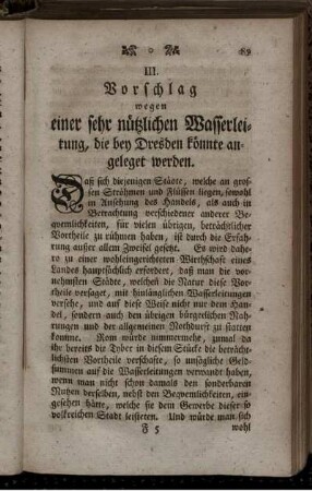 III. Vorschlag wegen einer sehr nützlichen Wasserleitung, die bey Dresden könnte angelegt werden.