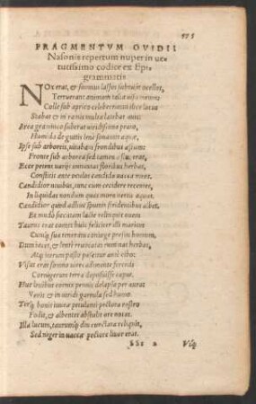 Fragmentum Ovidii Nasonis repertum nuper in vetutissimo codice ex Epigrammatis