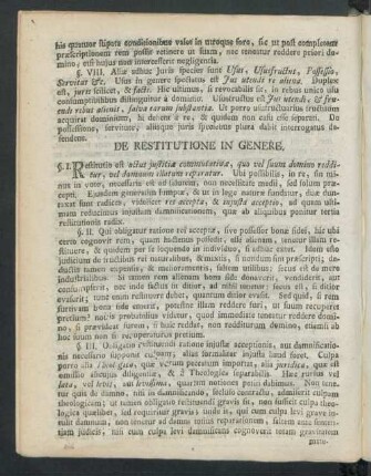 De Restitutione In Genere