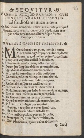 Sequitur Carmen Aliquod Paraeneticum Henrici Uranii Ressensis ...