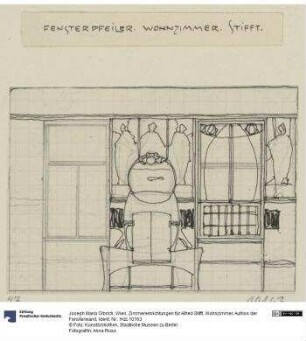 Wien, Zimmereinrichtungen für Alfred Stifft, Wohnzimmer, Aufriss der Fensterwand