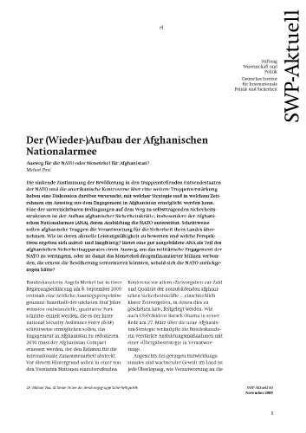 Der (Wieder-)Aufbau der Afghanischen Nationalarmee : Ausweg für die NATO oder Menetekel für Afghanistan?
