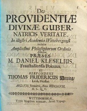 De Providentiae Divinae Gubernatricis Veritate