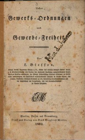 Ueber Gewerks-Ordnungen und Gewerbe-Freiheit