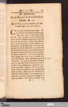 III. Sermon. Sur le Renvoi de la Conversion.