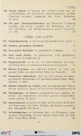 Möbel und Luster (Nr. 261-285)