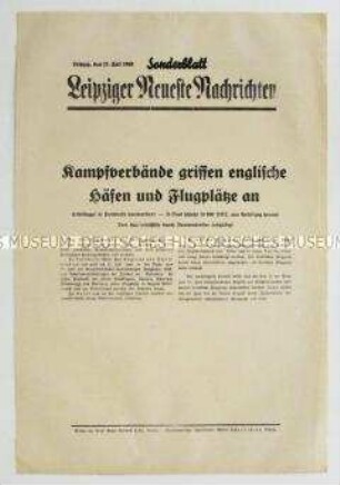 Sonderblatt der "Leipziger Neuesten Nachrichten" zur Bombardierung britischer Häfen