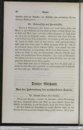 Dritter Abschnitt. Von der Zubereitung der verschiedenen Saucen