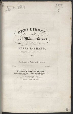 Drei Lieder : für vier Männerstimmen : op. 71
