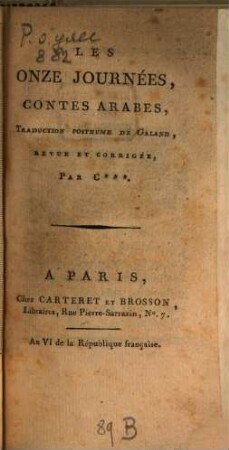 Les onze journées : Contes arabes