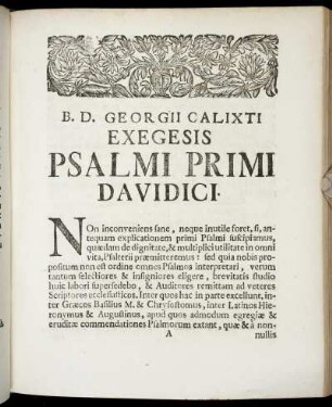 B. D. Georgii Calixti Exegesis Psalmi Primi Davidici.