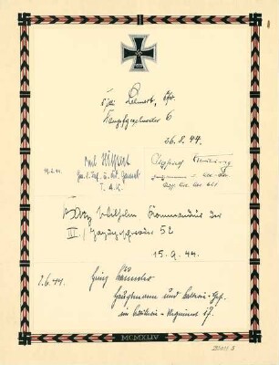 RitterkreuzträgerWilli Lehnert, 26.8.44Carl Hilpert, 19.2.44Siegfried Keiling, 15.12.44Wilhelm Batz, 15.9.44Heinz Bäumler, 8.6.44