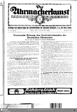 Vorstands-Sitzung des Zentralverbandes der Deutschen Uhrmacher