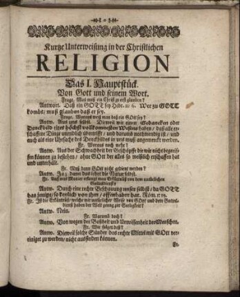Kurtze Unterweisung in der Christlichen Religion.