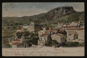 Ansichtskarte von Arthur Schnitzler an Hofmannsthal mit kolorierter Ansicht von Taormina