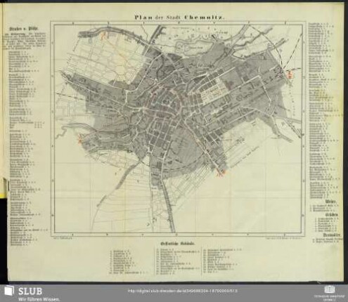 Karte : Plan der Stadt Chemnitz