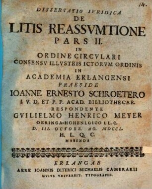Dissertatio Ivridica De Litis Reassvmtione ..., 2