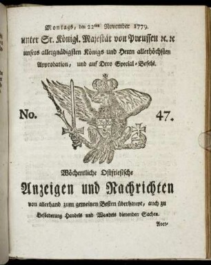 No. 47. Montags, den 22ten November 1779.