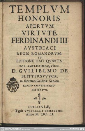 Templum honoris apertum virtute Ferdinandi III.