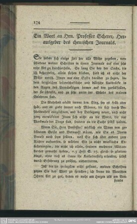 Ein Wort an Hrn. Professor Scherer, Herausgeber des chemischen Journals