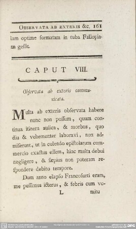 Caput VIII. Observata ab exteris communicata