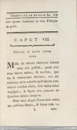 Caput VIII. Observata ab exteris communicata