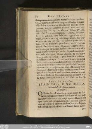 Epist. LV. Bruxellam. Francisco Kinschotio, Iurisconsulto C. Finantiarum Graphiario.