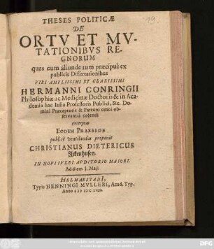 Theses Politicae De Ortu Et Mutationibus Regnorum