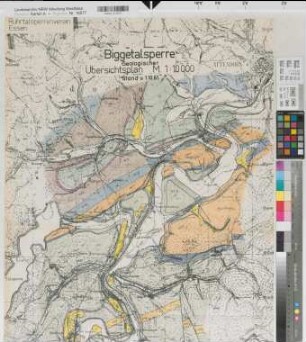 Biggetalsperre geologischer Übersichtsplan 1961 1 : 10 000 60 x 132 kol. Pause Ruhrtalsperrenverein Regierung Arnsberg