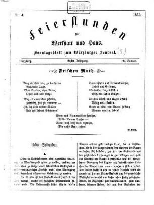 Feierstunden für Werkstatt und Haus : Sonntagsblatt zum Würzburger Journal. 1. 1863, Nr. 4 - 49