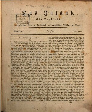Das Inland : ein Tagblatt für das öffentliche Leben in Deutschland, mit vorzüglicher Rücksicht auf Bayern. 1829,7/12