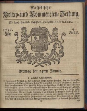 4. Stueck, Montag den 24ten Januar 1757