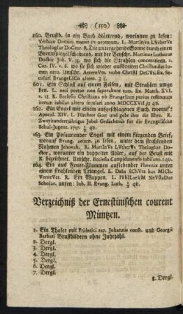 Verzeichniß der Ernestinischen courent Müntzen.