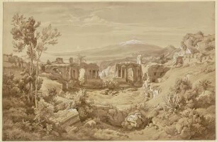 Das antike Theater von Taormina, im Hintergrund der rauchende Ätna