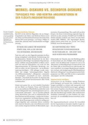 Merkel-Diskurs vs. Seehofer-Diskurs. Topisches Pro- und Kontra-Argumenten in der Flüchtlingskontroverse