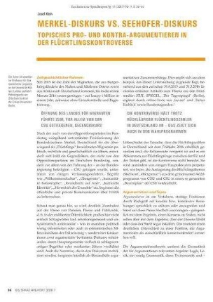 Merkel-Diskurs vs. Seehofer-Diskurs. Topisches Pro- und Kontra-Argumenten in der Flüchtlingskontroverse